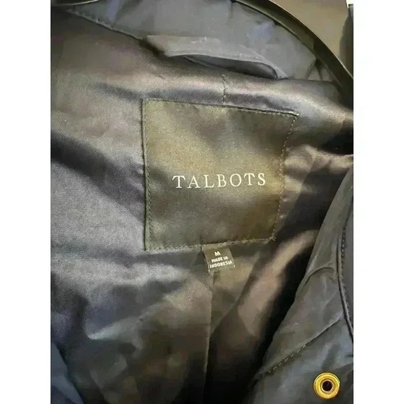Talbots Women’s Long Quilted Coat Navy Snap Button Size M Pockets Lined - Picture 5 of 8